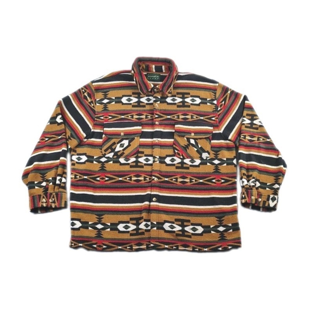VTG 90s Scandia Woods fleece Button Down Southwestern Aztec Mens 2XL Shacket